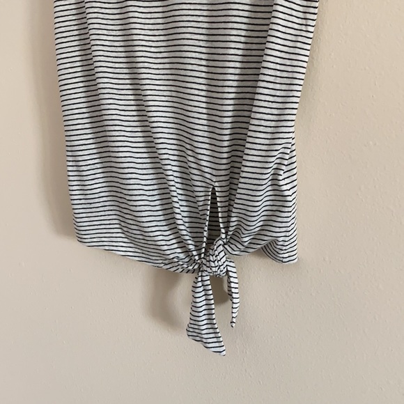 New Lauren Ralph Lauren linen Striped T-Shirt front knot top - Picture 7 of 10